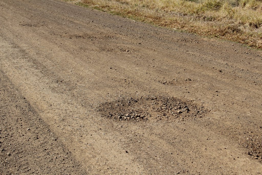 The Condamine River road is riddled with potholes. Photo: Erin Smith / Warwick Daily News The Condamine River road is riddled with potholes. Photo: Erin Smith / Warwick Daily News